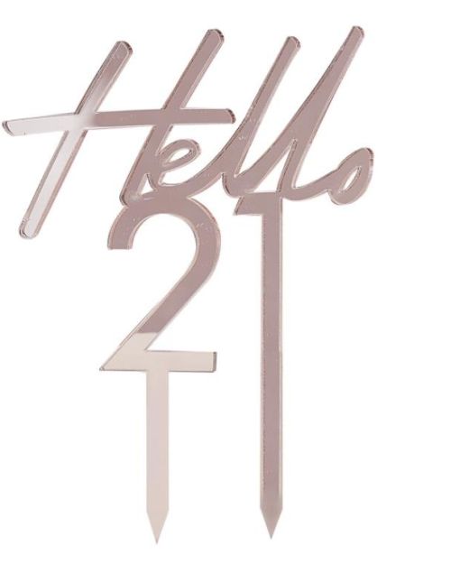 Hello 21 Rose Gold Cake Topper
