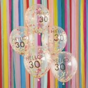 Hello 30 Rainbow Confetti Balloons 5pk