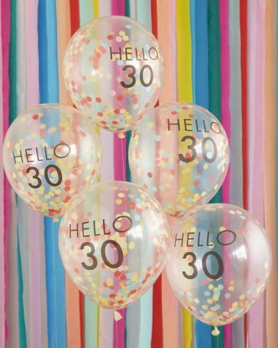 Hello 30 Rainbow Confetti Balloons 5pk