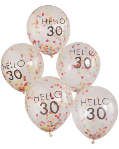 Hello 30 Rainbow Confetti Balloons 5pk