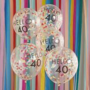 Hello 40 Rainbow Confetti Balloons 5pk