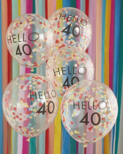 Hello 40 Rainbow Confetti Balloons 5pk
