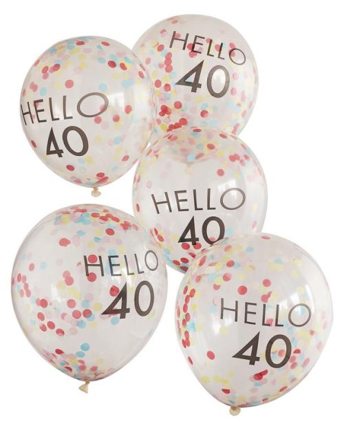 Hello 40 Rainbow Confetti Balloons 5pk