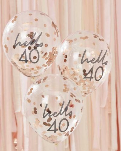 Hello 40 Rose Gold Confetti Balloons 5pk