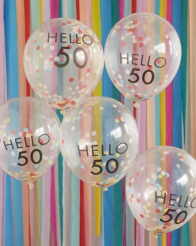 Hello 50 Rainbow Confetti Balloons 5pk