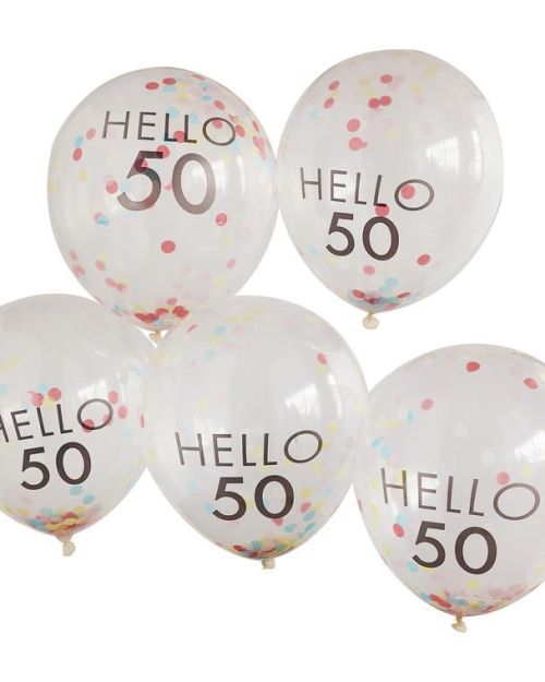Hello 50 Rainbow Confetti Balloons 5pk