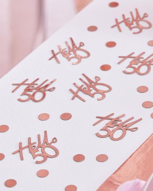 Hello 50 Rose Gold Confetti