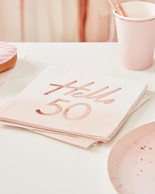Hello 50 Rose Gold Napkins 16pk
