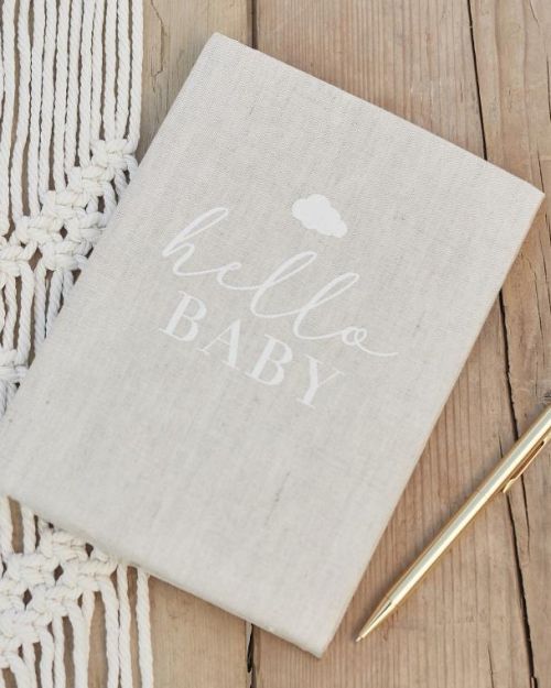Hello Baby Linen Baby Journal Book