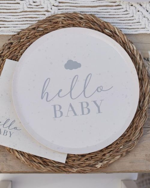 Hello Baby Neutral Baby Shower Plates 8pk