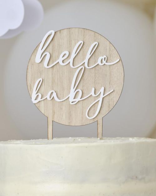 Hello Baby Wood & Acrylic Cake Topper