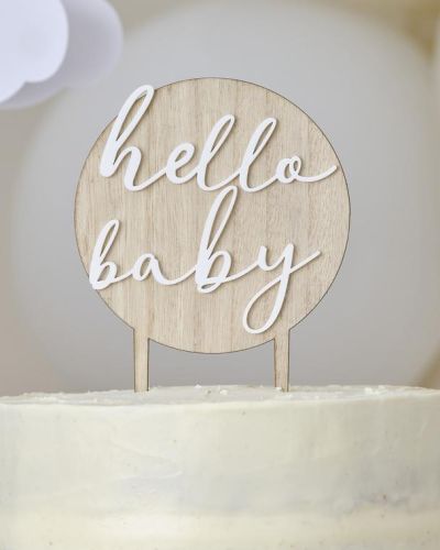 Hello Baby Wood & Acrylic Cake Topper