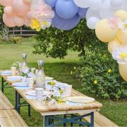Hello Spring Pastel Balloon Arch with Flowers