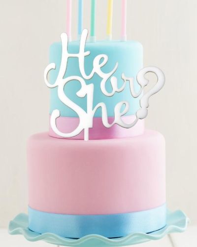 White Acrylic Cake Topper – He or She