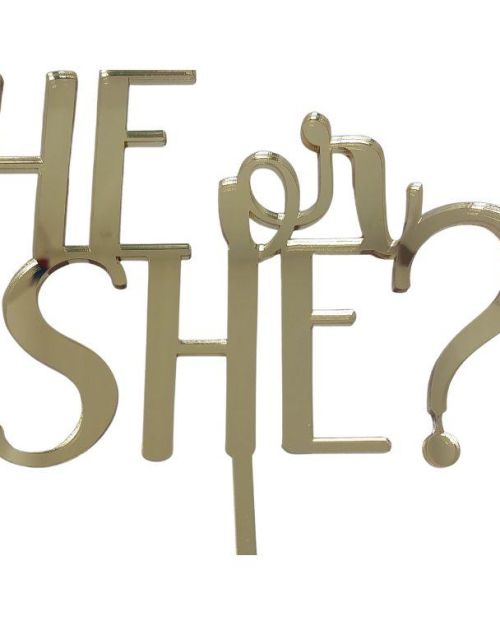 He or She Cake Topper – Gold