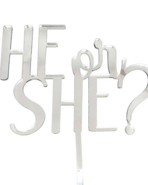 He or She Cake Topper – Silver