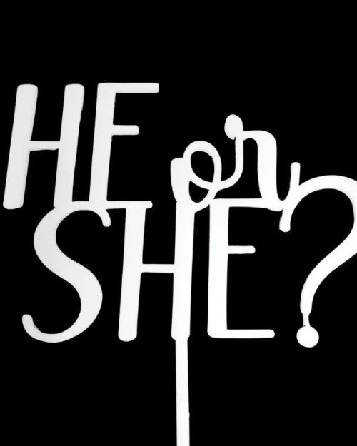 He or She Cake Topper – White