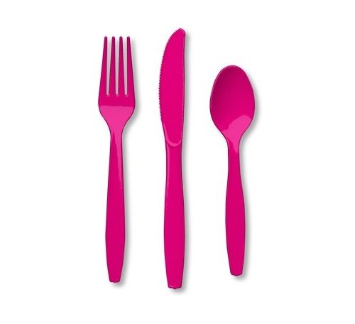 Hot Pink Plastic Cutlery – 24pk