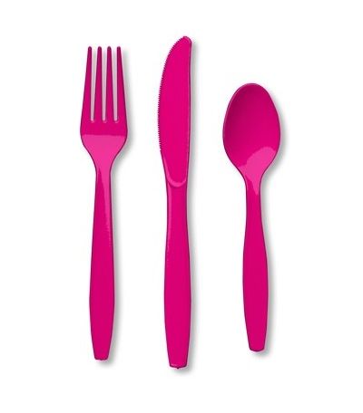 Hot Pink Plastic Cutlery – 24pk