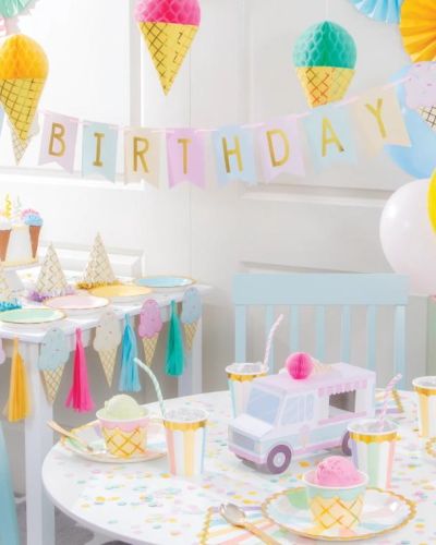 Ice Cream Party Happy Birthday Banner