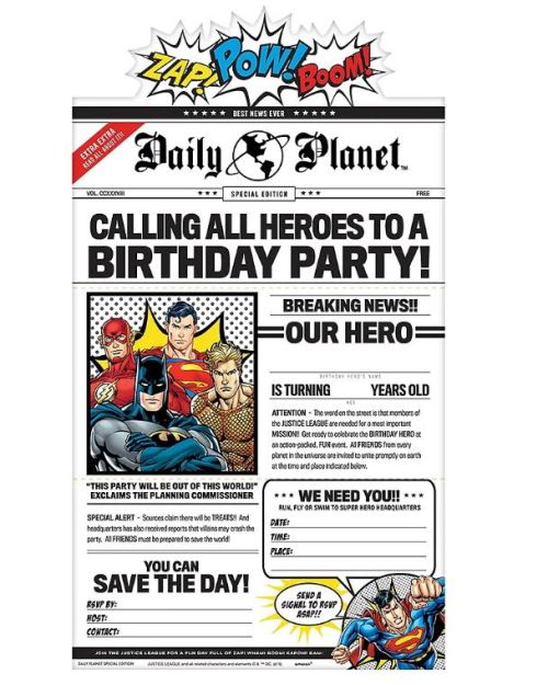 Justice League Deluxe Invitations 8pk