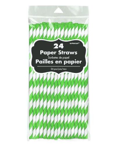 Paper Straws Kiwi Green Stripe 24pk