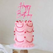 Happy Birthday Layered Cake Topper – Hot Pink / Opaque