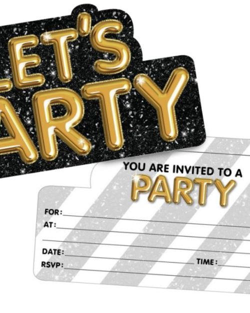 Let’s Party Gold Invitations 8pk