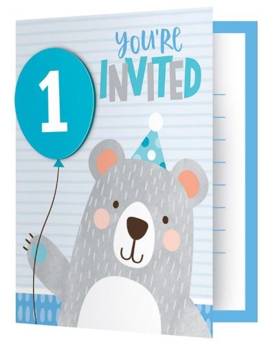 Lil Bear 1st Birthday Invitations 8pk