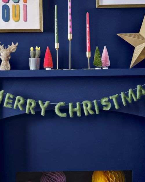 Merry & Bright Green Felt Merry Christmas Banner