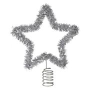 Merry & Bright Silver Tinsel Christmas Tree Star Topper