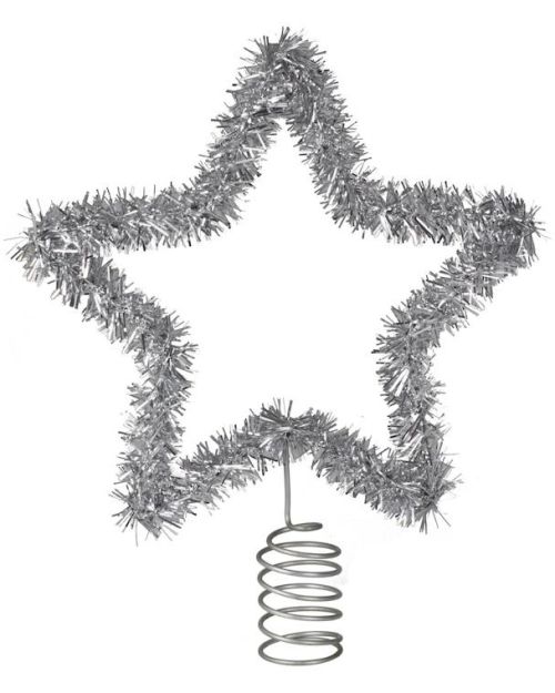 Merry & Bright Silver Tinsel Christmas Tree Star Topper