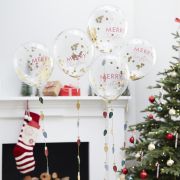 Merry Christmas Confetti Balloons with Light Bulb Tails