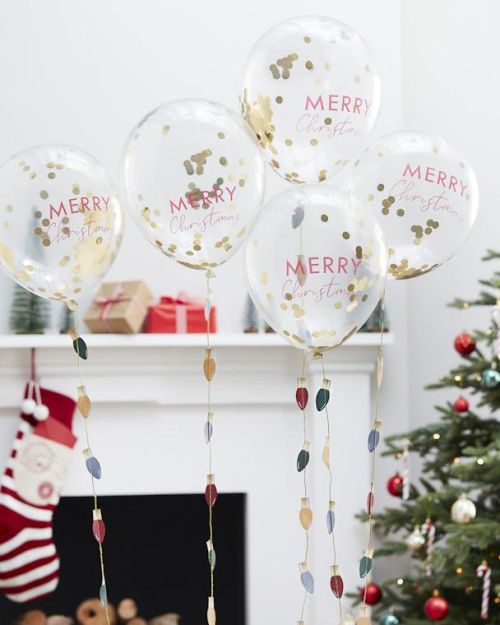 Merry Christmas Confetti Balloons with Light Bulb Tails