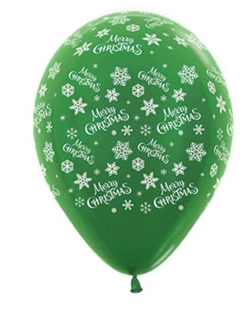Merry Christmas Metallic Green Balloons 6pk