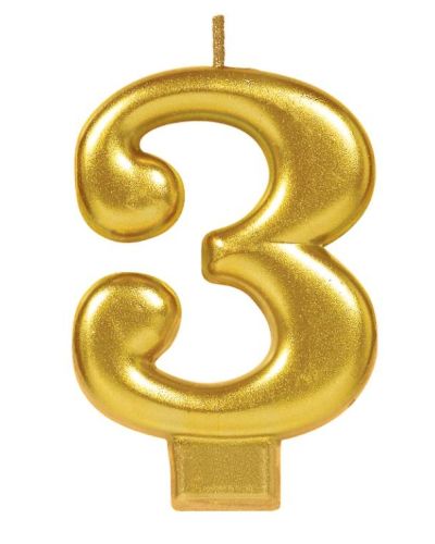 Metallic Gold Candle – Number 3