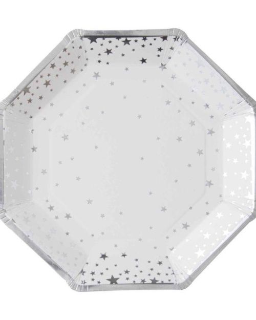 Metallic Star Silver Plates 8pk