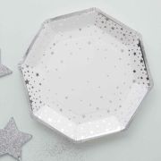 Metallic Star Silver Plates 8pk