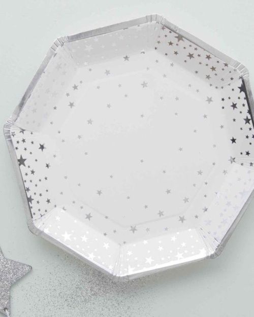 Metallic Star Silver Plates 8pk