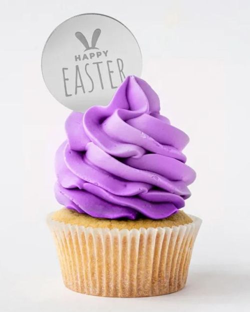 Mini Silver Mirror Cake Topper – Happy Easter