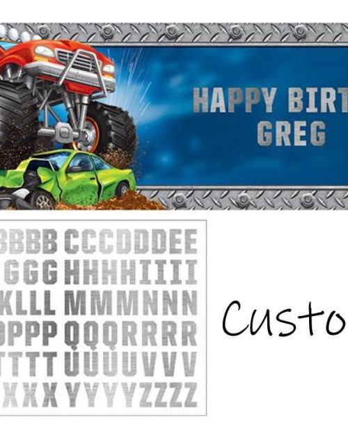Monster Truck Customisable Party Banner