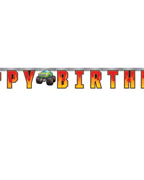 Monster Truck Happy Birthday Banner