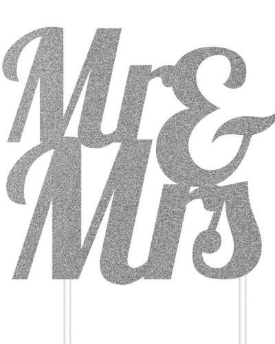 Mr & Mrs Silver Glitter Cake Topper