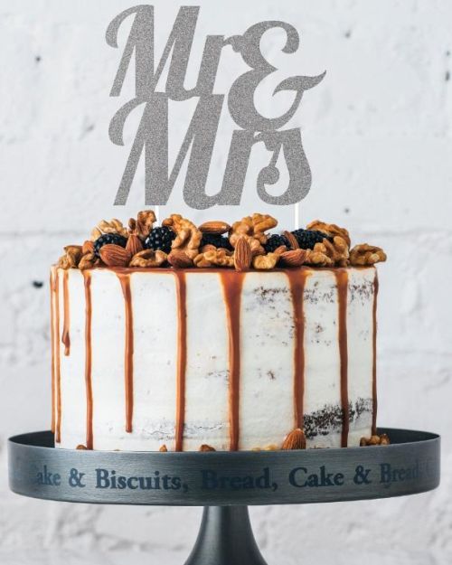 Mr & Mrs Silver Glitter Cake Topper