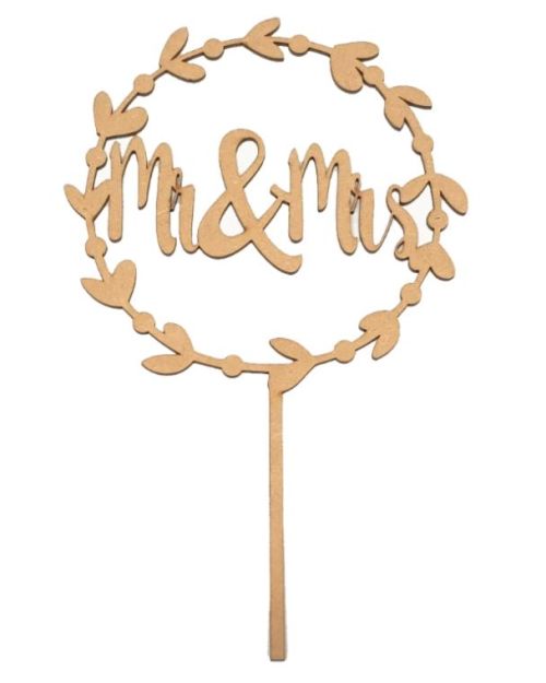 Mr & Mrs Wreath Cake Topper – Wooden