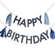 Navy Blue Happy Birthday Bunting with Tassels