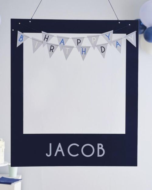 Navy Customisable Happy Birthday Photo Booth Frame