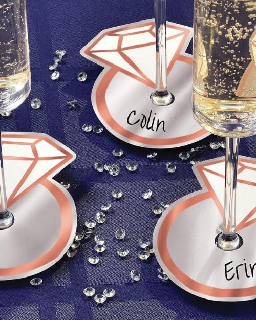 Navy Love Diamond Ring Glass Tags 18pk