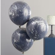 Navy & Silver Double Stuffed Confetti Balloons 3pk