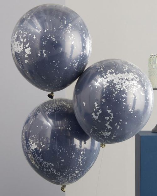 Navy & Silver Double Stuffed Confetti Balloons 3pk